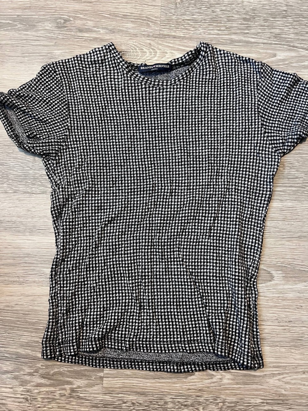 Brandy Melville Black & White Micro-Check Crew Tee